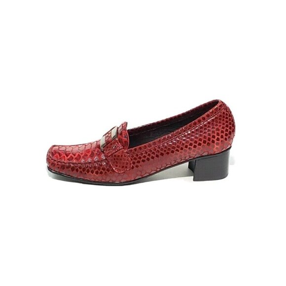 Stuart Weitzman Loafer Heel Pumps Snake Print Red Leather Womens US 7.5 M - Picture 3 of 8